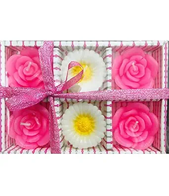 Paaroots Rose Flower Shaped Wax Floating Waterproof Candles Centre Pieces Diwali Decorations, Christmas New Year Home Decor (Pack of 6 ) Return Gift Candle (Pink), Smokeless, Eco-Friendly