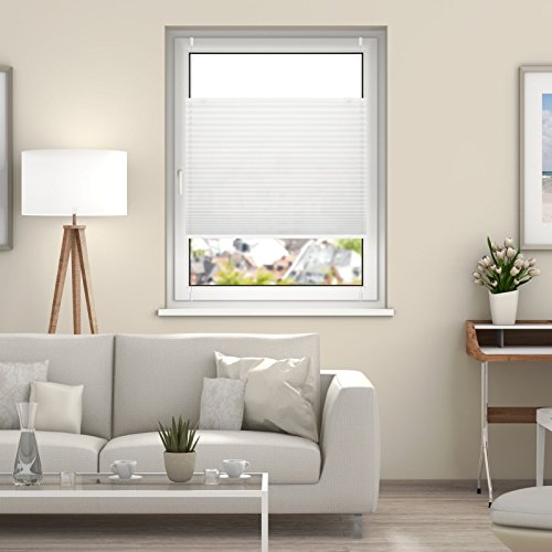 DESWIN Plissee KlemmFix – 30 x 110 cm WEISS – verspannt (inkl. 4x Klemmträger / Klemmhalter) - 2