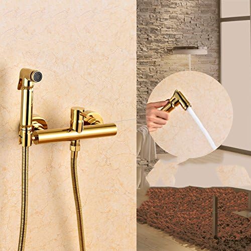 GFEI Titanium gold full copper hot and cold toilet spray gun nozzle,15cm hole distance 1.2 m hose
