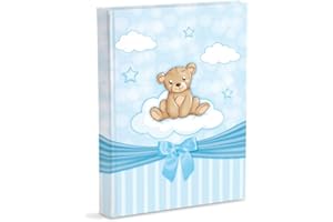 Mareli Album Fotografico, Celeste, Nascita Bambino, con Diario, 23X30 Cm, 56 Pagine Bianche e 4 Personalizzabili, in Cartoncino Spesso e Resistente Intervallate da Pergamino