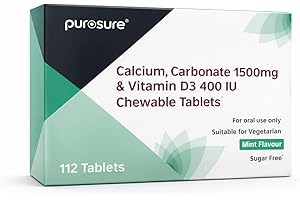 Purosure Calcium Carbonate 1500 mg with Vitamin D3 400 IU – Mint Flavour | 112 Chewable Tablets | High-Strength Bone & Teeth Support | Easy-to-Chew Calcium with D3