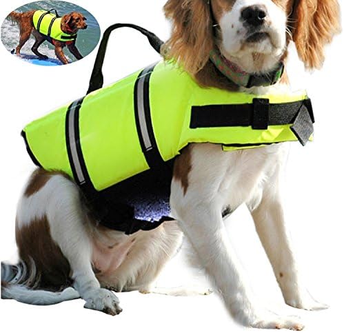 Dog Life Jackets Easy-Fit Adjustable Dog Swimwear Life Vest For Dog Puppy Pet Green Life Jackets for Dogs with Reflective Straps and Rescue Handle Dog Lifesaver Vest (L)