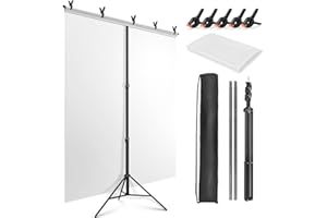 JEBUTU Fotohintergrund Weiß mit Ständer 1,5x2m, Foto Hintergrund Weiß mit Ständer, Verstellbarer Fotografie Hintergrund Ständer mit 5 Klemme für Streaming Fotoshooting Video Zoom Fotografie