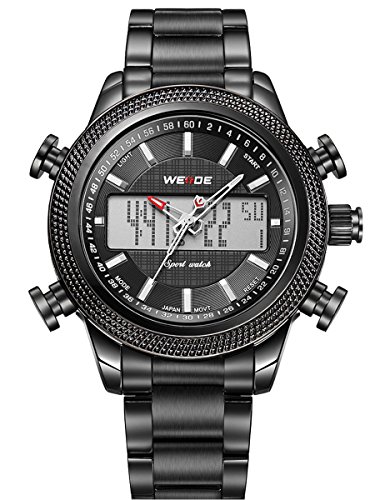 Alienwork DualTime Analog-Digital Armbanduhr Chronograph LCD Uhr Multi-funktion schwarz Metall OS.WH-3406-B-3 Alienwork DualTime Analog-Digital Armbanduhr Chronograph LCD Uhr Multi-funktion schwarz Metall OS.WH-3406-B-3