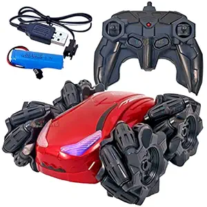 Toyshine RC Drift Remote Control Car with 360? Rotation Stunt and LED Lights in Tyres, Featuring Sideways Crab Walk Movement, Chargeable - Red