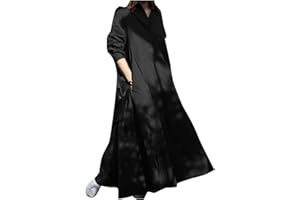 ZEIAYUAS Cotton Linen Dress Maxi Kaftan Dresses for Women UK Elegant Long Sleeve Button V Neck Dress Casual Summer Shirt Dresses Baggy Boho Sundress Plain Basic Tunic Dress Office Work Plus Size 22
