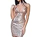 Produktbild Bluestercool Damenkleid, sexy, V-Ausschnitt, ärmellos, Pailletten, rückenfrei, Bodycon Club, Minikleid, Slim Fit Large Beige-4