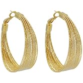 MEENAZ Gold Plated Hoop Earrings for Women & Girls | Stylish Textured Bali Hoops | Jewellery | Trendy Ear Rings for Women | J