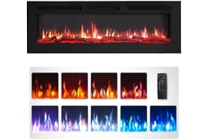 FlameKo Wilton 50"/127cm Electric Fireplace, Wall Mounted, Recessed, 9 Colour Flame Effect, Media Wall Compatible, 900W - 1800W Heater, Remote Control