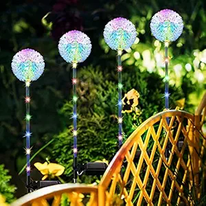 Verilux Solar Lights for Home Decoration 2 Pack Flower Lamp IP65 Waterproof 16 LED Solar Dandelion Garden Fairy Lights with 4 Colorful Lights for Yard Patio Home Party Outdoor Decorative