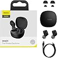 Baseus Wireless Earbuds, 36 Hrs Playback Bluetooth Anti-Loss Bluetooth Headphones LED Low-Latency Fast-Charging in-Ear Earphone for iPhone and Android (Bowie WM01) (BLACK)