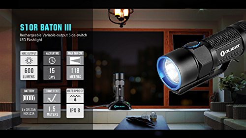 Olight® S10R Baton II/III LED Taschenlampe wiederaufladbar – mit 1 x Lithium Ionen 16340 Akku 650mAh, 1 x USB-Ladekabel, 1 x Magnet Dockingstation, und 1 x Handschlaufe - 3