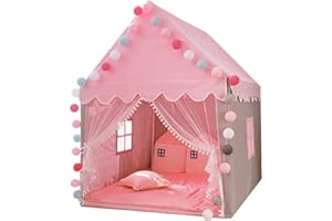 Foppla Children Play Tent Princess Castle House 51.2 x 39.4 x 47.2 Inch Game Room Cartoon Easy Assemble Playhouse Tent Toys Gifts for Boys Girls Indoor and Outdoor (Pink)(pink)