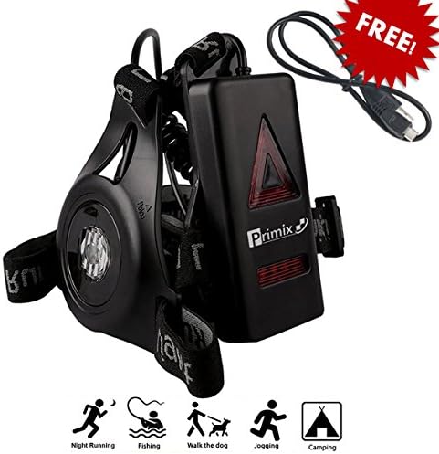 Night Running Light , PRIMIX Safety LED Chest Torch USB Rechargeable Adjustable Strap 3 Light Modes Waterproof and Lightweight Body Headlamp for Outdoor Running Cycling Camping Jogging Dog Walking