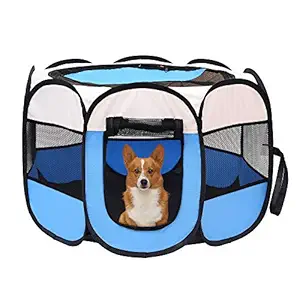 Mile High Life | Portable Cat Dog Crate | Foldable Dog Case Tent | Collapsible Travel Crate | Water Resistant Shade Cover | for Dogs/Cats/Rabbit (Blue, Small (Pack of 1))