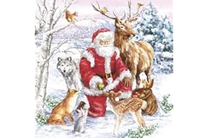 SERVIETTEN WEIHNACHTEN Lot de 20 serviettes de table Père Noël pour l'hiver et Noël 33 x 33 cm