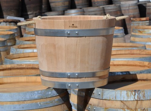 Blumentopf, Blumenkübel aus Eichen-Holz – Fass, Holzfass als Pflanzkübel – Weinfass, Bottich, Holzkübel (D30 bis D60) mit Schlaufen (D40 H35 mit Schlaufen) - 2