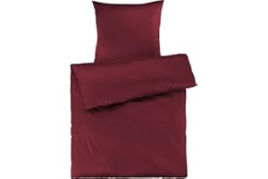 Pure Label Mako Satin Bettwäsche rot 155x220 cm mit Kissenbezug 80x80 cm aus 100% Baumwolle - Traumhaft weiches Mako Satin Bettwäsche Set in Uni