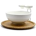 Porceletta Double Chip And Dip Porcelain Stand With Bamboo White 08-1527