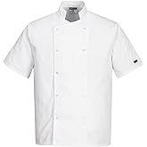 Portwest C733 Modern Chef Jacket 1 Pocket for Safety Collar Mao | White, M, Unisex, Light Polycotton Short Sleeve, Standard C