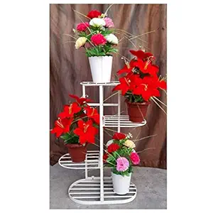 S.F Decor Metal Iron Plant Stand Flowers Shelves Planter Rack Storage(4 Tier 5 pots) Color-White ||25 INCH ||