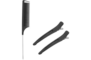 HY DOT Hair Comb - Rat Tail Fine Tooth Pin Sectioning Hairdressing Styling Cutting Parting Tails With Metail & 2 large Clips for Women Men Girls By, Black