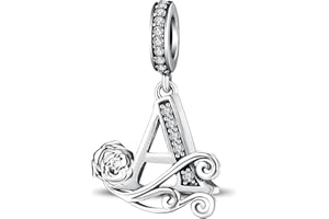 Aurevella Rose Letter Charms Argent sterling 925 Beads,Perles Alphabétiques A-Z, Adaptées aux Bracelets et Colliers Européens,Cadeau pour Femme