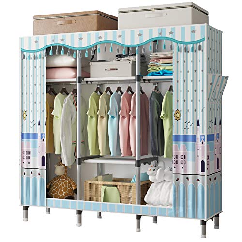 UDEAR Armario de Lona Portátil Ropa Estante de Almacenamiento de Juguetes 166x45x172cm, Azul Claro