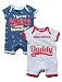 M&Co Baby Boys Short Sleeve Mummy And Daddy Slogan Stripe Car Print Summer Rompers - 2 Pack Navy Newborn