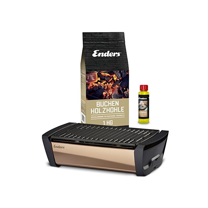 Enders Aurora Mirror Starterset Kupfer Raucharmer Tischgrill Im Set Mit Holzkohle Und Anzndpaste Mobiler Holzkohle Grill Rauchfrei Mit Gussrost Fr Balkon Picknick Camping