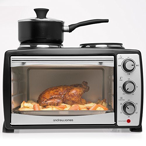 Andrew James Mini Oven with Electric Grill and Double Hotplate Fast Heating 5 Cooking