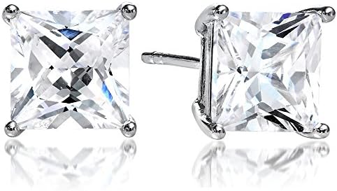 Sterling Silver Square Stud Earrings made with Diamond Cubic Zirconia (4mm)