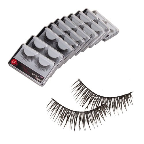 TaobaOPIt New 10 Pair Reusable Charming Cross Fake False Eyelashes Glue Adhesives Eye Lashes Makeup Black 57