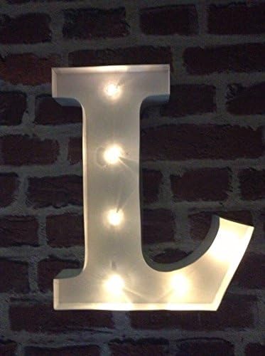 LED Carnival Circus Wedding Marquee Large 33cm Light Up White Metal Alphabet Letter L Wall Sign - Wall Mounted or Free Standing