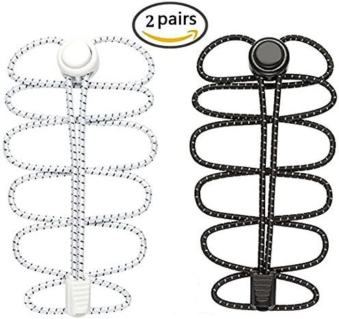 YiCoo No Tie Elastic Shoe Laces System with Lock 2 Pair - Easy to Install, Great Shoelaces for Men Women Runners, Children, Older Generation &amp; Outdoor Sports Black Mixed