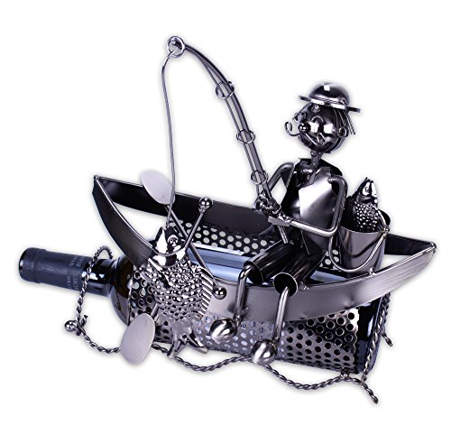 Dekorativer Flaschenhalter aus Eisen Modell "ANGLER" in silber