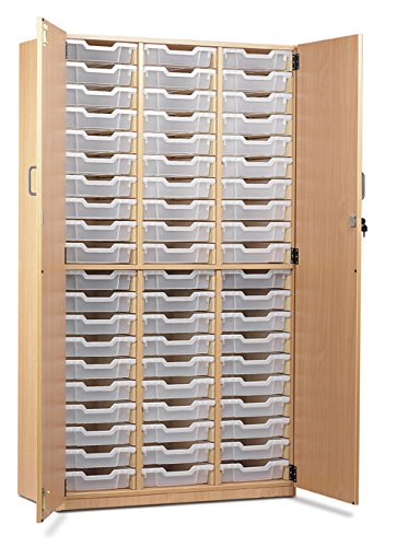 Office Needs DirectMonarch School Tray Cupboard Storage Unit 60 Clear Shallow Trays Beech MEQ60C-CLEAR