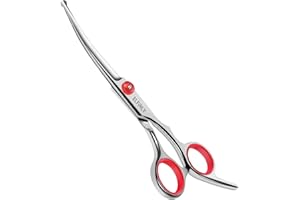 Elfirly Gebogene Fellschere für Hunde mit runder Sicherheitsspitze, gebogene Fellschere für Hunde und Katzen (rot)