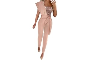 DAaomi Combinaison Femme Chic Mariage Grande Taille Combinaison Bustier à Plumes Sans Manches Sexy Bodysuit Combishort Longue Soiree Rompers Jumpsuit Playsuit Ceinturée à Taille Haute Playsuit
