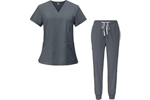 Meichoon Kombinezon medyczny garnitur dekolt w serek top z krótkim rękawem z 3 kieszeniami wąskie spodnie szybkoschnące unisex DK05
