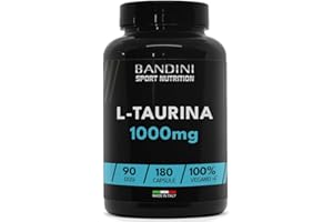 Bandini® Integratore Taurina Senza Magnesio Stearato, 180 Capsule da 1000mg per Dose, Taurine Pura Polvere Vegan Alto Dosaggio (3 Mesi), Aminoacidi Essenziali Pre/Post Workout, L-Taurina 1000 mg