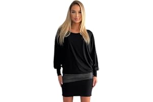 Mississhop Damen Minikleid festlich Glitzer Kleid Pulli Tunika S M L XL XXL