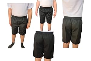 L S U Boys Sturdy FIT Full Elasticated Pull UP Summer School Shorts Black/Grey
