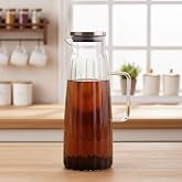 Borosilicate Glass Oil Bowl and Jug with Deconox Metal Lid | 1000ml (11x26cm) Multi-Purpose Beverage and Liquid Food Storage