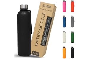 BierEx Trinkflasche 1l - Kohlensäure geeignet & Auslaufsicher - Für Sport, Schule & Büro - Sport Trinkflasche Gym - Wasserflasche Sprudel geeignet - Sportflasche 1 Liter (1 Stück Schwarz)
