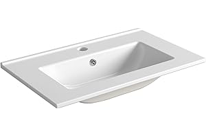 DB Durovin Bathrooms Luxurious Ceramic Basin - Semi Recessed Bathroom Sink - 600x365x165mm (WxDxH) - Modern Style - White - Granite Composite - Countertop Installation - 1 Hole with Overflow