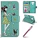 Produktbild LG G6 Neo Hülle,LG G6 Case Leather,Hpory Retro Handyhüllen Leder PU Luminous Woman and Cat Motif with Lanyard Bookstyle Klapphülle Case With Multi-Kredit Kartenfächer Wallet Flip Cover mit Magnetverschluss und Ständer Cover Case PU Leder Und Silikon Innenschale Anti-Staub Anti-Kratzer und Shockproof Telefon Tasche Handytasche Schutzhülle für LG G6 + 1 x Hpory Stylus-(Grün)