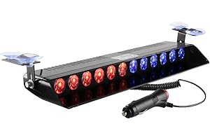 Sidaqi Lumière Stroboscopique,Lumière d'avertissement de flash de fréquence Utilisation dans pare-brise/tableau de bord/flash d'urgence 12V 12 LED avec ventouse, Rouge Bleu