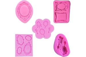 ROPNIIK Moldes de silicona para fondant con marco de espejo, 5 moldes de silicona para espejo, herramientas de decoración de pasteles Sugarcraft, molde de caramelo de chocolate para decoración de cupcakes, p