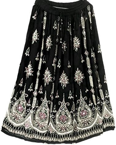 Dancers World Ltd (UK Seller) Black Brown Inset Stunning Ladies Indian Boho Hippie Gypsy Sequin Summer Sundress Maxi Skirt M L (Black 8)